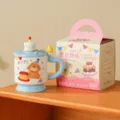 Süße Keramiktasse mit Deckel und Geschenkbox, Geburtstagskuchen Design, kawaii Tasse. - 400ml / Blau