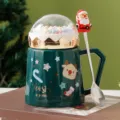 Weihnachten Keramik Tasse mit Deckel und Löffel süße Kaffeetasse für Feiertagsgeschenk - 401-500ml / Grün