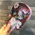 Fashion sequin baseball cap for women with crystal swan and flower design stylish. - Swan-Pink