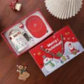 Christmas gift ceramic mug with cup warmer and spoon set, festive holiday gift box for women. - White Cup with Heating Pad & Christmas Gift Box