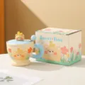Süße Keramik Tasse mit Deckel und Löffel, niedliches Bären Design Kaffeebecher mit Box - 400ml / Süßes Bär Stil (Mit Deckel Löffel Geschenkbox)