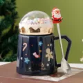 Kerst keramische mok met deksel lepel schattig peperkoekman ontwerp vakantie kop - 401-500ml / Blauw