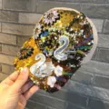 Gold sequin baseball cap with sparkling crystal swan and floral rhinestones for women. - Swan - Gold