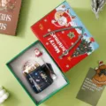 Kerst keramische mok geschenkdoos met lepel deksel feestelijk vakantiecadeau voor koffie - 401-500ml / Blauw + kerstcadeaudoos