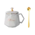 Marmor Keramik Kaffeetasse mit Deckel und Goldlöffel, elegantes Geschenk für Zuhause. - Marmor Grau