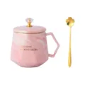 Rosa Marmor Keramik Kaffeetasse mit Deckel und Löffel Ästhetische Teetasse Geschenk - Steinrosa
