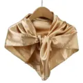 Elegant solid color gold satin square scarf, 90cm large imitation silk shawl for women. - Caramel color