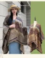 Chal capa abrigo grueso estilo étnico, elegante patrón de cachemira invierno. - Bufanda abierta con punta color camello y loto dorado