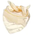 Detailed close-up of a smooth champagne satin square scarf showing its soft texture. - Champagne