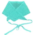 Pañuelo triangular de punto calado turquesa con cuentas decorativas y lazos ajustables - 84x30cm / Azul Menta