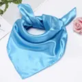 Solid color blue satin small square scarf for women, silky thin versatile neckerchief summer. - Lake Blue