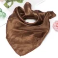 Detail view of brown silk square scarf, silky texture and elegant fold for women summer. - Dark Brown