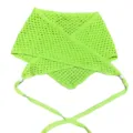 Bright green knit crochet triangular scarf with beads and ties, versatile fashion accessory. - Fluorescent Green