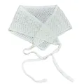 White hollow knitted triangle scarf, vintage crochet shawl with beaded ties for women stylish. - White
