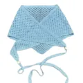 Light blue knit hollow triangular scarf with beads, versatile hollow out headscarf and shawl. - Sky Blue