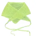 Light green knitted hollow triangle scarf with beads, stylish multi-use fashion hair wrap. - Yellow