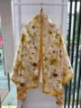 New Chinese style Xiangyunsha long silk scarf with vintage floral print and golden border. - Style 7 (Lemon & White Blossom)