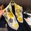Elegant floral print silk square scarf detail shot, stylish neck accessory for women. - RY-10