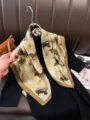 Maillard brown silk scarf with elegant horse carriage print, luxury style fashion accessory. - RY-08