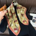 Chic luxury style horse carriage printed silk scarf elegant square neck accessory for women spring. - RY-07