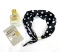 Écharpe en soie à pois noir et blanc élégante avec boucle magnétique en perle pour femmes - KK-10