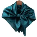 Dark green satin square scarf 90cm silky hair wrap chic neckerchief elegant shawl. - Malachite green