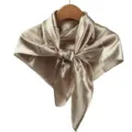 Solid color champagne silk square scarf, elegant 90cm satin headscarf for women. - Khaki