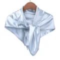 Classic women solid white satin square scarf, elegant neckerchief and hair scarf for daily wear. - White