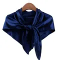 Dark blue solid color satin square scarf for women, elegant 90cm silky neckerchief shawl. - Dark Blue