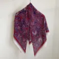 Vintage red and blue paisley print square scarf, elegant lightweight large shawl. - ZS-14