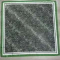 90cm square silk scarf with black and white snakeskin print and green border fashion accessory - YY-7