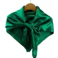 Solid color satin square scarf for women, elegant green silk-like neckerchief and shawl. - Green