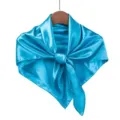 Blue satin square scarf for women, elegant solid color silk neckerchief and head wrap shawl. - Teal