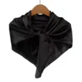 Solid black satin square scarf, elegant silk-feel women headscarf and chic professional neckerchief. - Black