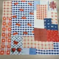 Retro patchwork square scarf with cherry and plaid print, stylish women hair accessory 90cm - YY-12