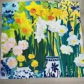 Floral print square scarf, 90cm oil painting style silk scarf variant for women fashion. - YY-22