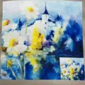 Vintage oil painting castle print square scarf, elegant spring summer neckerchief shawl. - YY-6