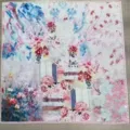 Women's 90cm vintage artistic floral print square silk scarf lightweight sun protection shawl - YY-10