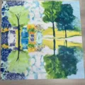 Retro landscape print square scarf, elegant 90cm silk-feel sun protection neckerchief. - YY-14
