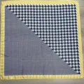 Houndstooth square scarf, stylish navy and white geometric pattern with yellow border design. - YY-16