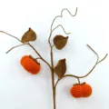 Hand crocheted persimmon branch artificial flower bouquet home decor gift orange cute ornament - 2 Persimmons and 3 Leaves Version A (Vase Not Included)