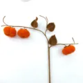 Crochet persimmon branch detail, handmade wool artificial flower ornament for home decor. - 3 Persimmons and 3 Leaves (Vase Not Included)
