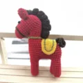 Handmade crochet red horse plush toy variant, cute animal keychain ornament for year of horse. - Bright Red