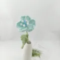 Handmade crochet wool flower variant, knitted yarn floral gift in ceramic vase for home decor. - Crystal Blue
