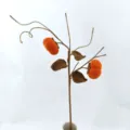 Handcrafted crochet persimmon branch simulation flower home decor ornament gift nice piece - 2 Persimmons and 3 Leaves Version B (Vase Not Included)