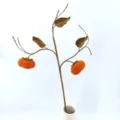 Handmade crochet persimmon branch artificial flower bouquet home decor gift variant - 2 Persimmons and 3 Leaves Version C (Vase Not Included)
