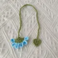 Handmade crochet flower bookmark with green stem, cute knitted gift for book lovers. - Blue Flower Bookmark / Blue