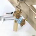 Handmade crochet dachshund dog keychain with blue sweater cute bag charm accessory - Blue Poodle