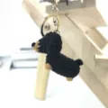 Handmade crochet dachshund keychain, cute puppy bag charm pendant for keys and bags. - Black Dog