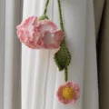 Handmade crochet flower curtain tie back cute knitted floral drapery holder home decor - Coral Pink Carnations